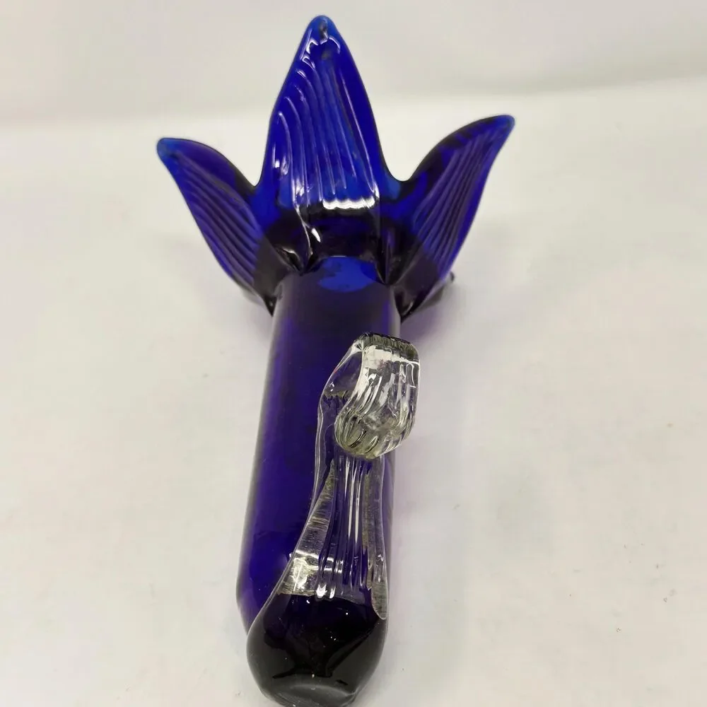 Vintage Cobalt Blue Glass Hanging Wall Pocket Bud Vase Jack in Pulpit Flared Rim